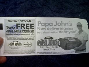 American Airlines Boarding Pass with Papa John’s Coupon